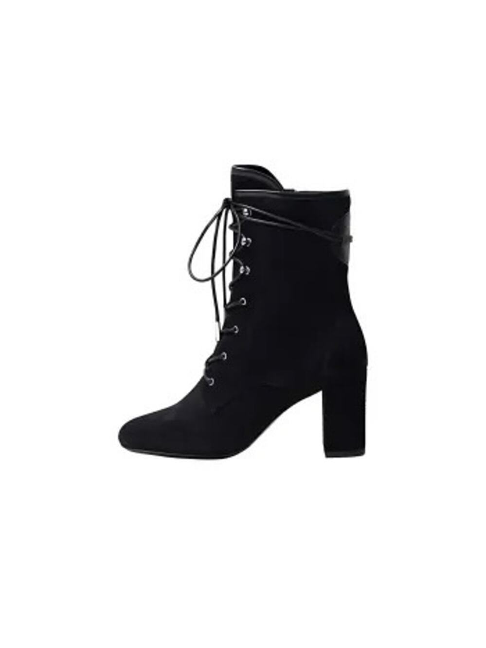 Longchamp Black Leather Suede Lace Up Block Heel Ankle Boots 40
